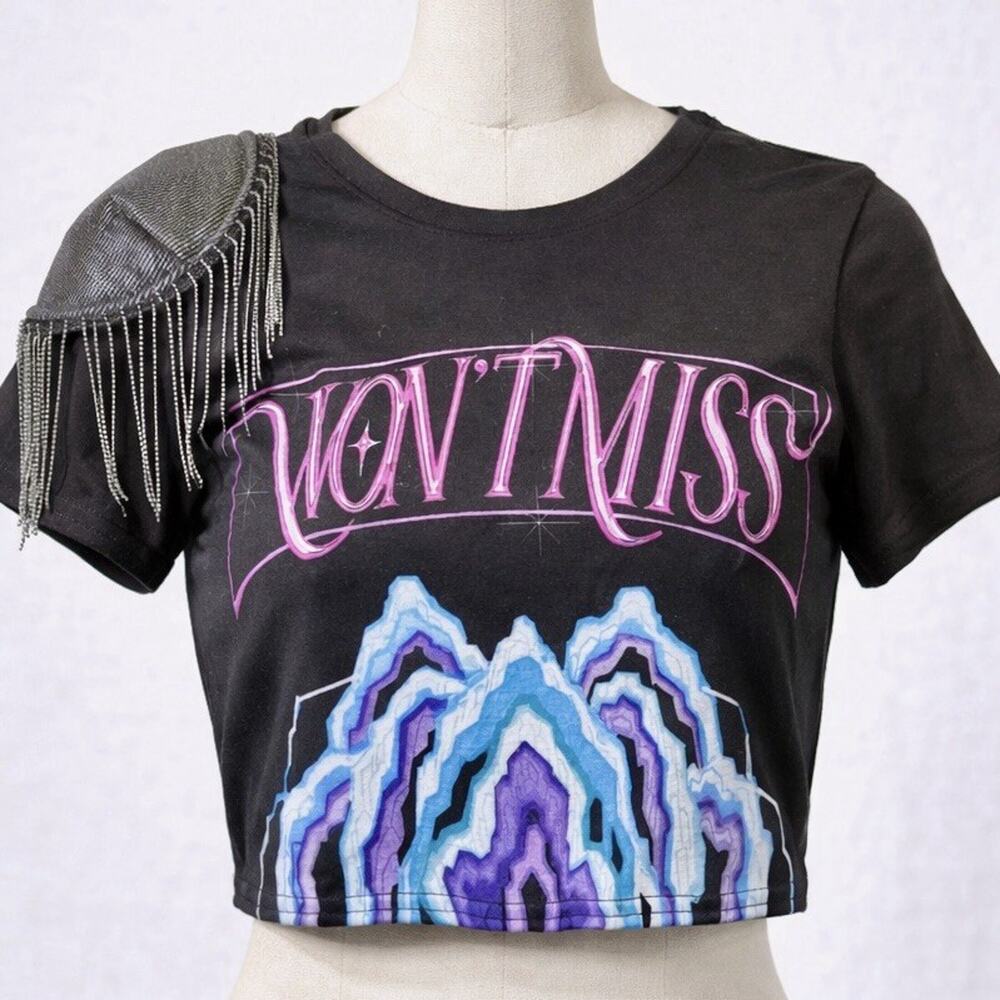KPop Demon Hunters Crop Top L Netflix Spirit Fringe Shoulder Graphic Tee K2